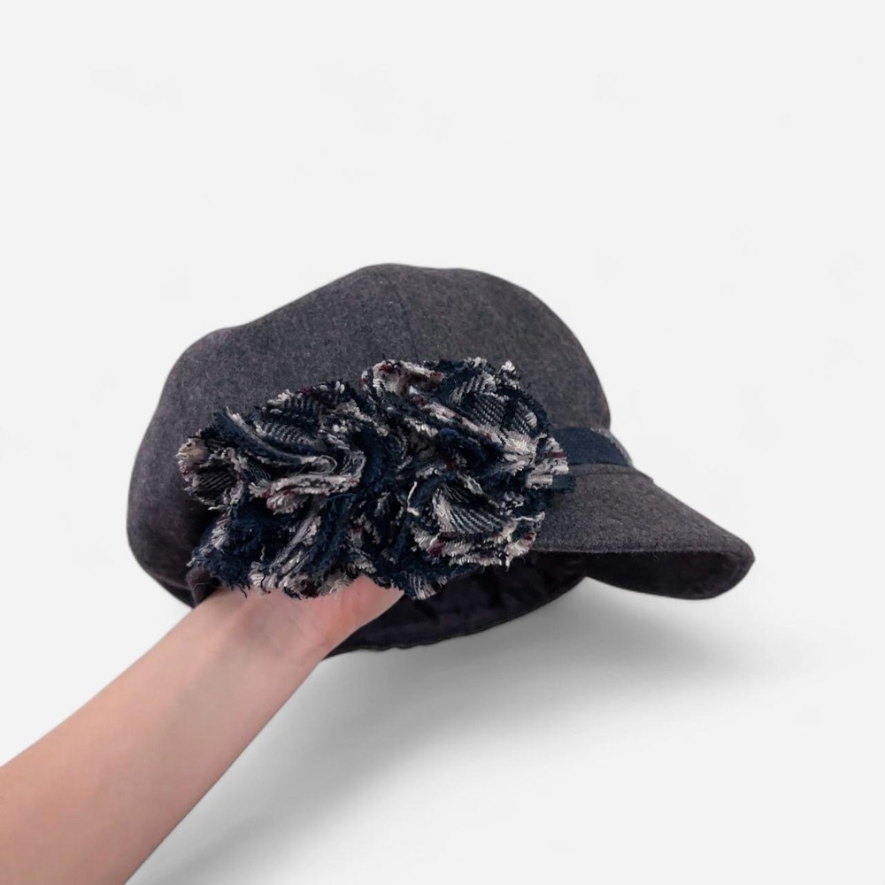 Y2K Wool Baker Boy Newsboy Hat with Rosette Flower